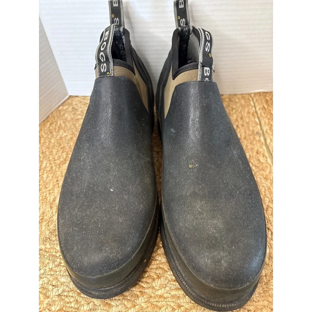 Bogs Tillamook Bay Mens 10 Waterproof Slip On Rubber Boots Black Olive -see pics